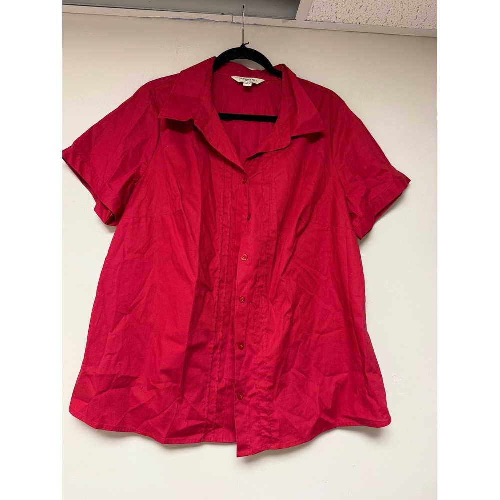 St. John's Bay Red Button Up Shirt Short Sleeve Collared Blouse Plus Size 1X